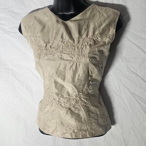 Vintage y2k 90s tan floral whimsical silk top